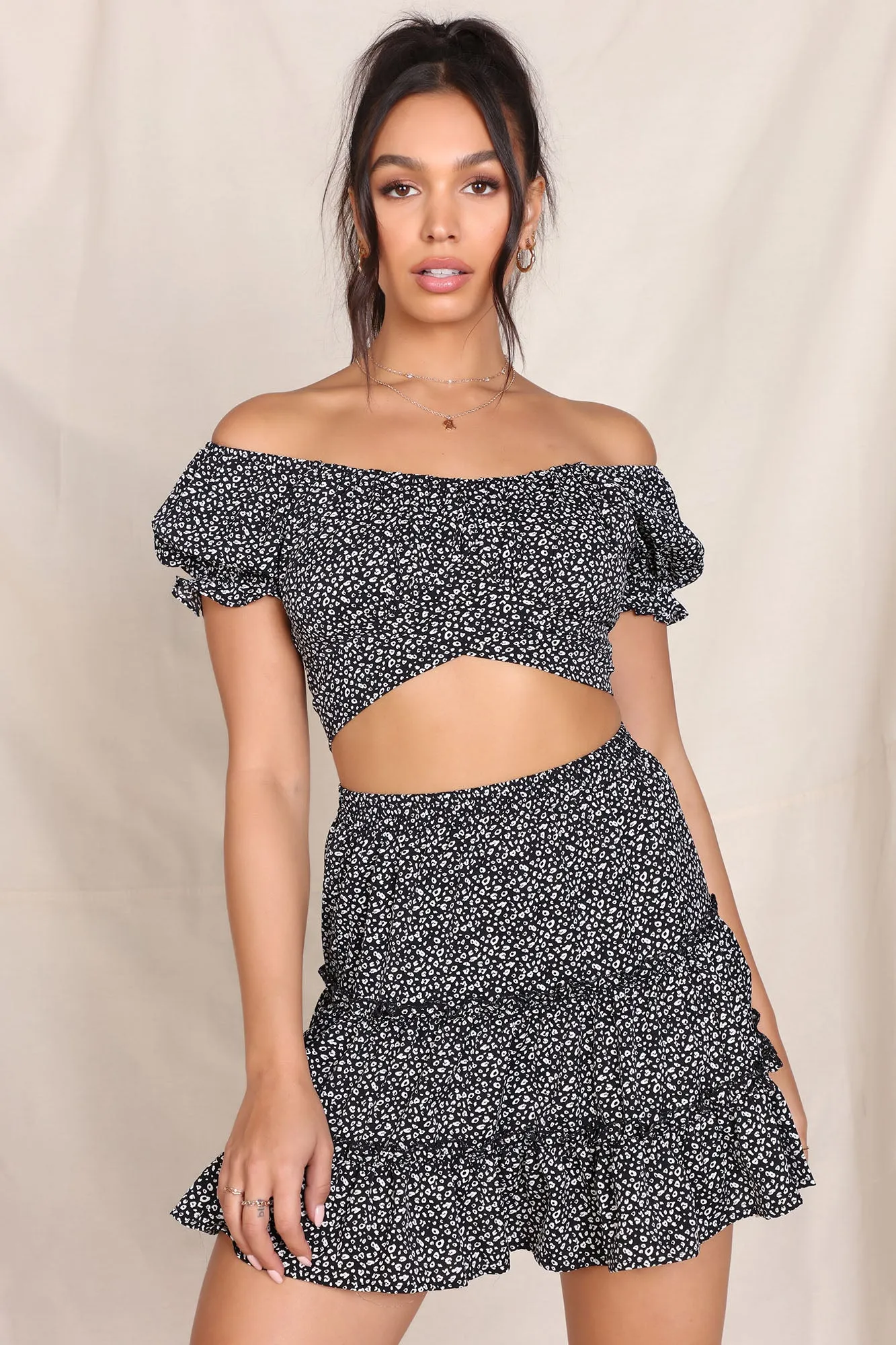 Bebe Cropped Wrap Top - Black/White