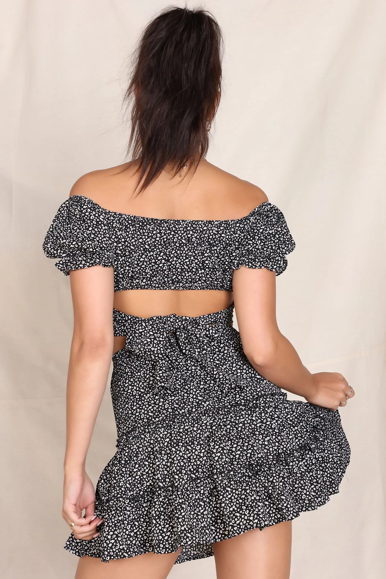 Bebe Cropped Wrap Top - Black/White
