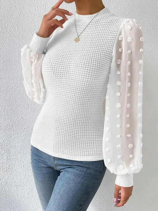 Fashion Knitwear Round Neck Stitching Blouse