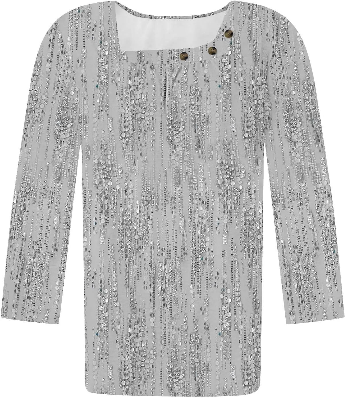 Generic Women's Casual 3/4 Sleeve T-Shirt Square Neck Cute Tunic Tops Button Decor Pleated Dressy Blouse Summer Cute Boho Tee