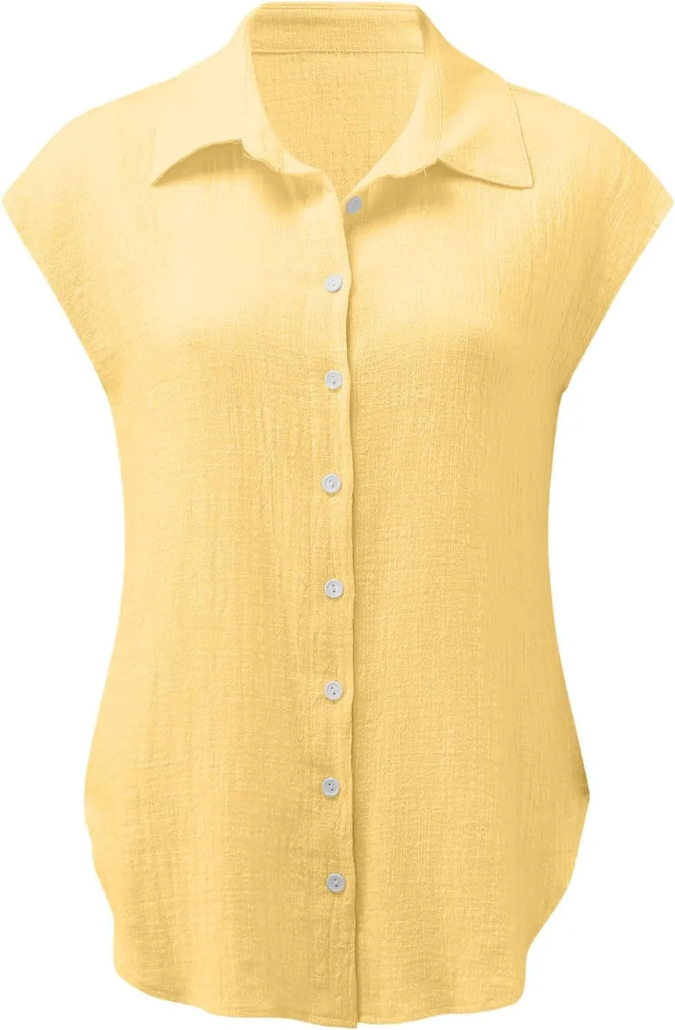 Linen Tops for Women Cap Sleeve Tops for Dressy Button Down Shirts Solid Color Blouse Slim Fit Shirts Tops