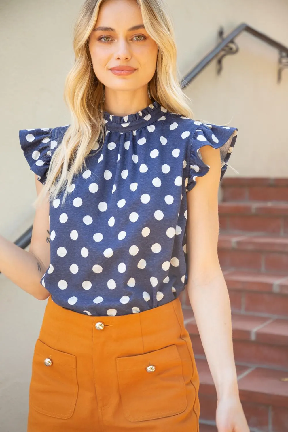 Navy Polka Dot Top