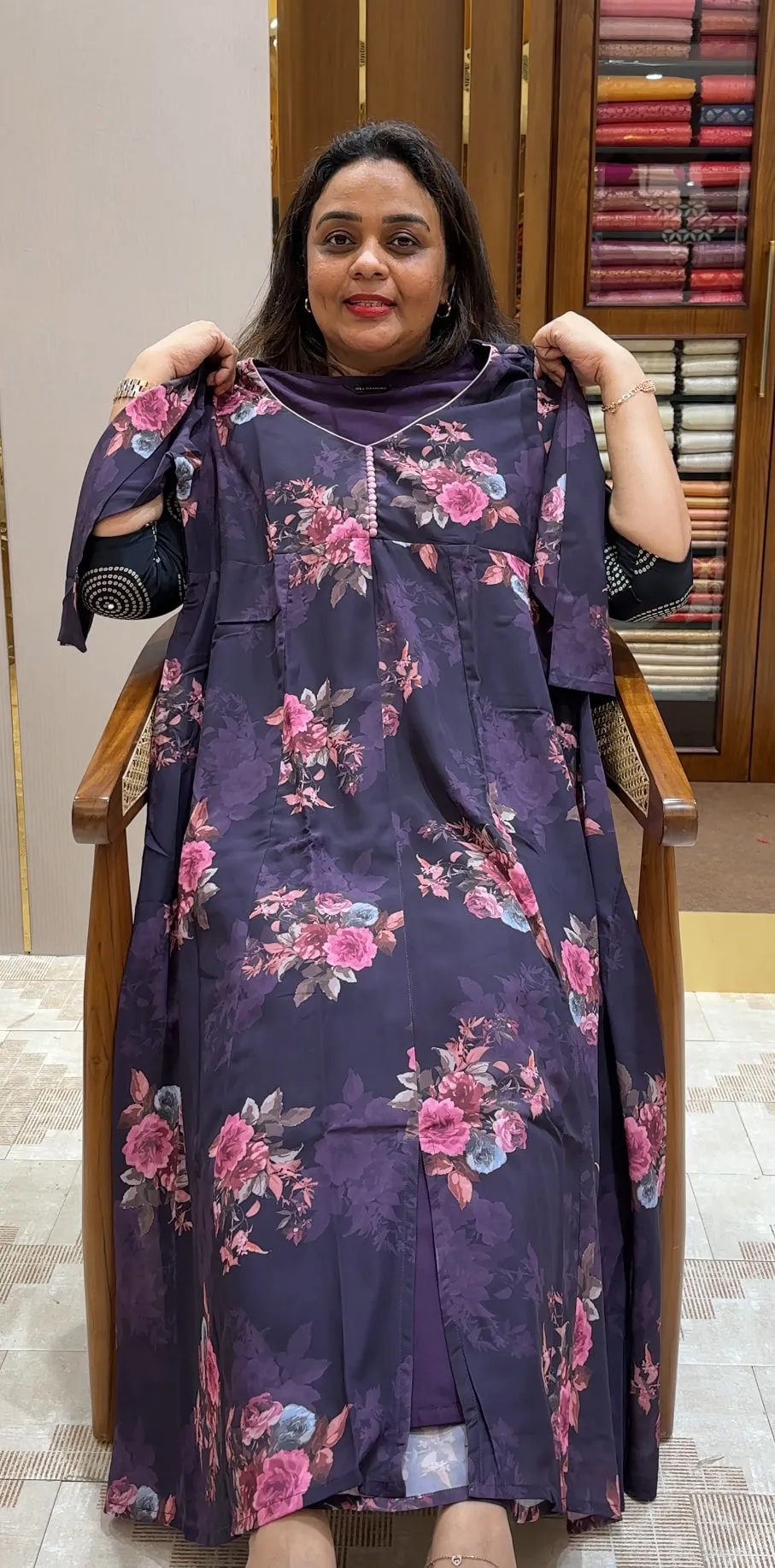 PRINTED CRAPE SILK ANARKALI TOPS - IHA 21067