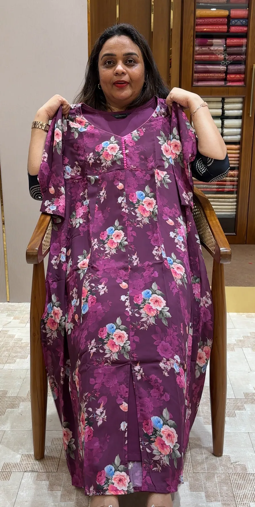 PRINTED CRAPE SILK ANARKALI TOPS - IHA 21067