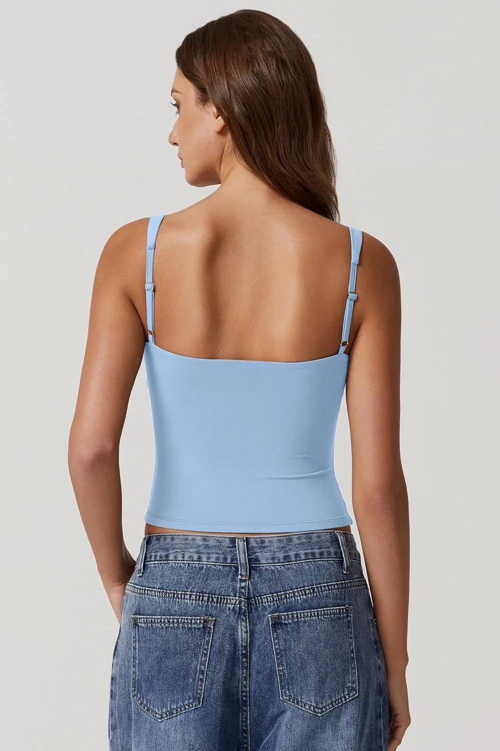 QINSEN Women's V Neck Tank Tops Double Lined Adjustable Strap Camisole Shirt