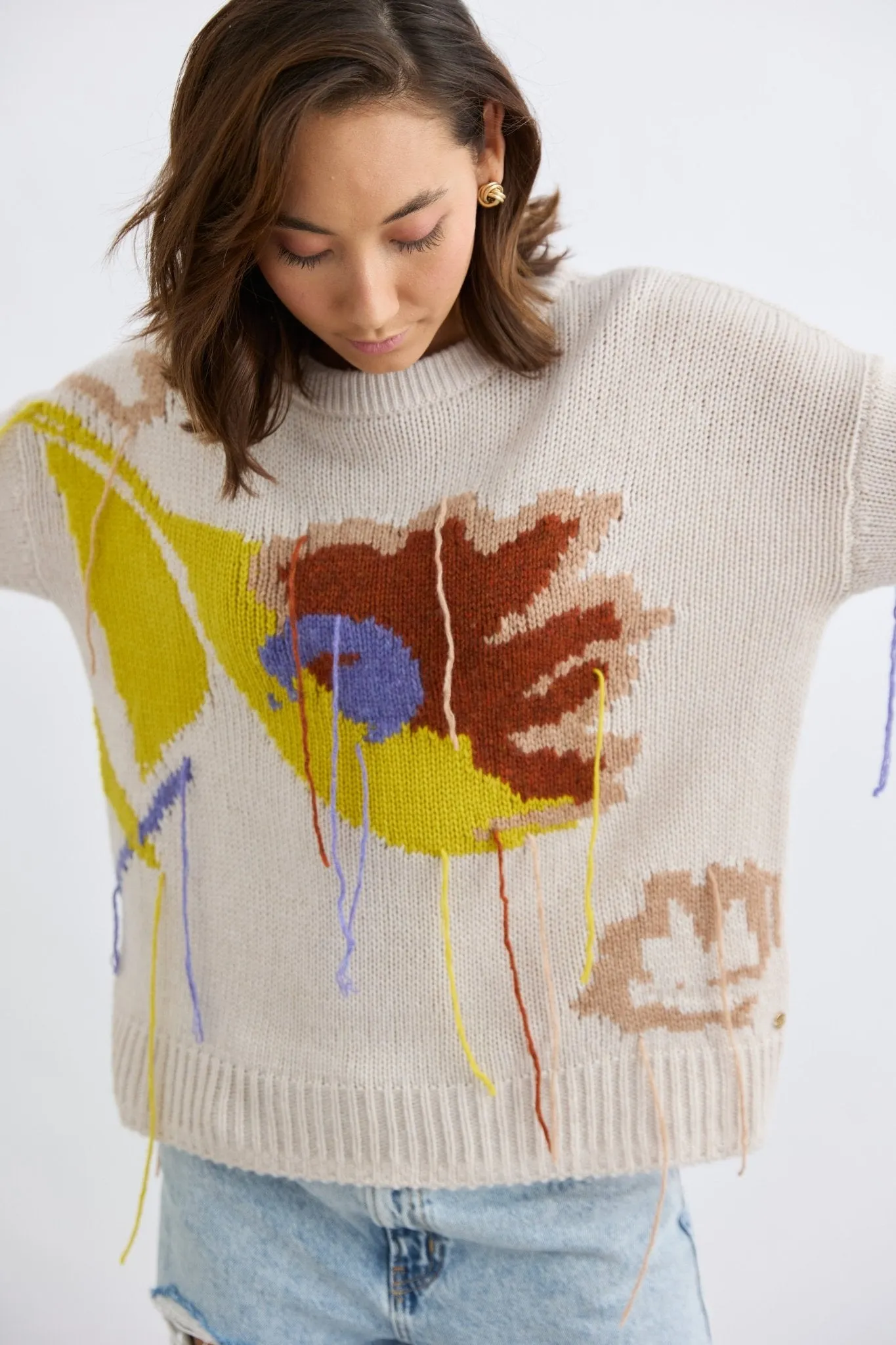 Sabine Jacquard Atrisan Spun Crew | Alabaster/Multi