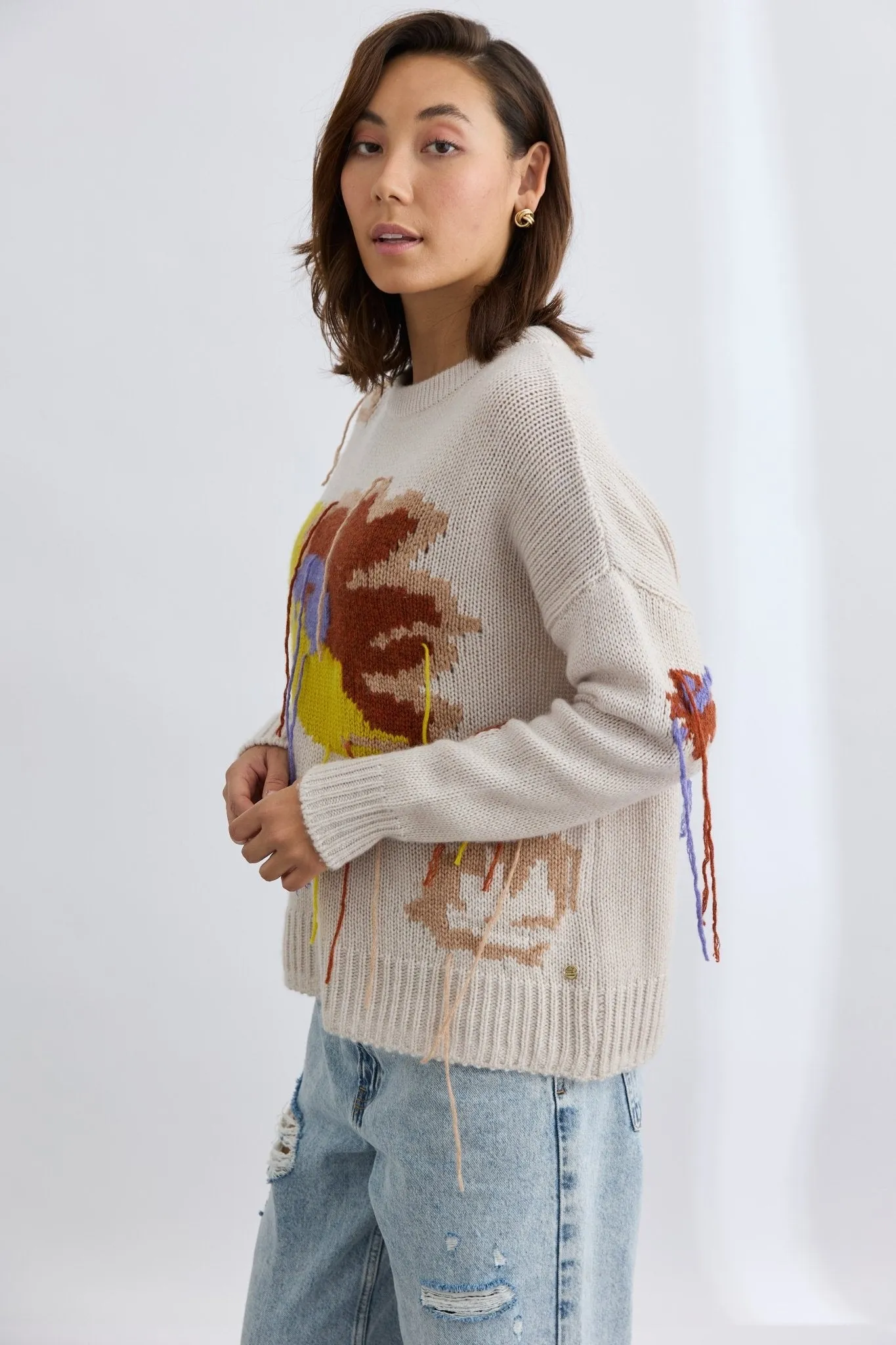Sabine Jacquard Atrisan Spun Crew | Alabaster/Multi