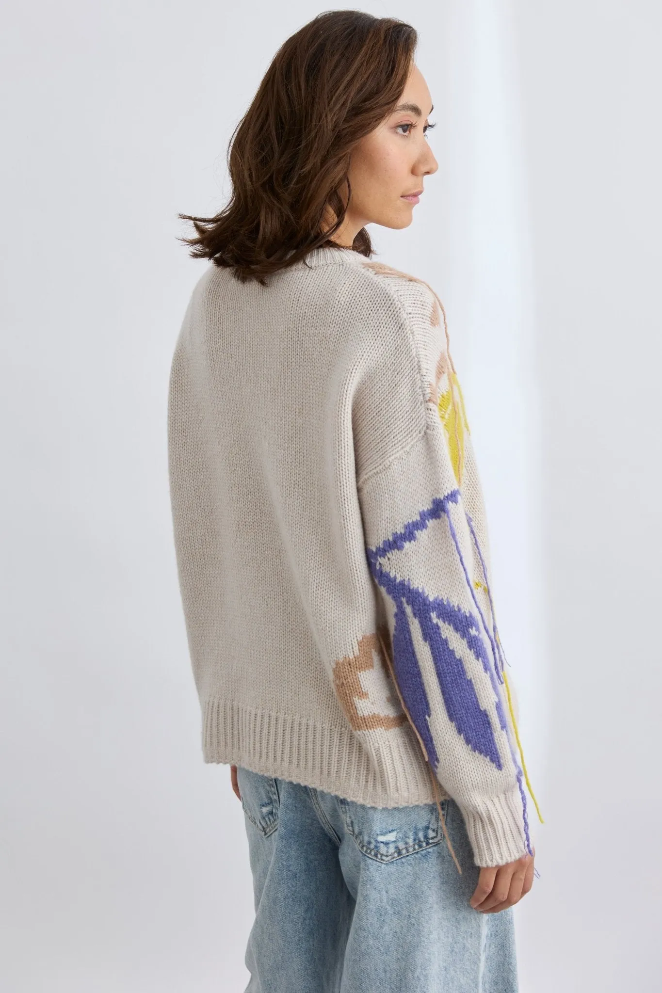Sabine Jacquard Atrisan Spun Crew | Alabaster/Multi