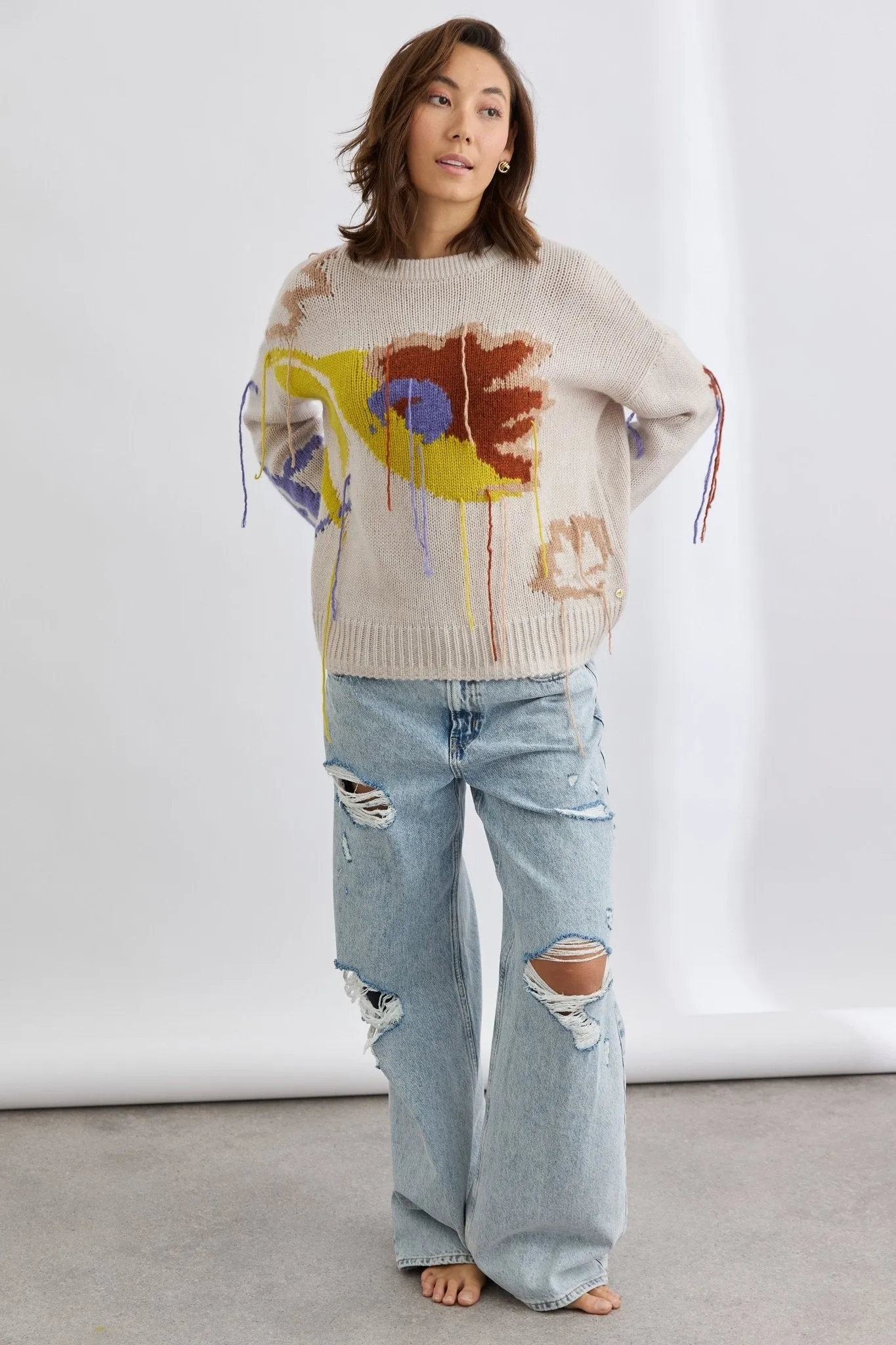 Sabine Jacquard Atrisan Spun Crew | Alabaster/Multi