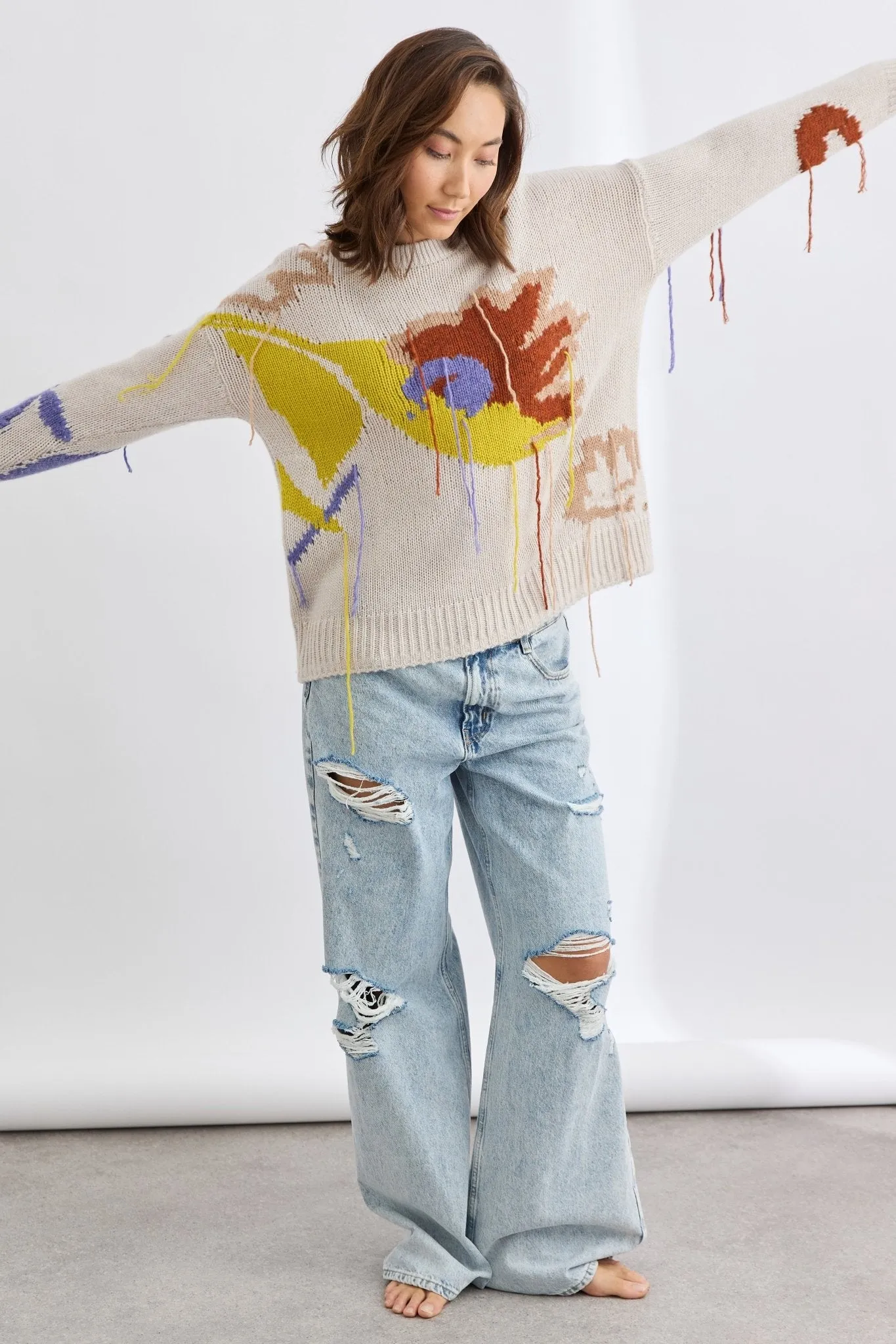 Sabine Jacquard Atrisan Spun Crew | Alabaster/Multi