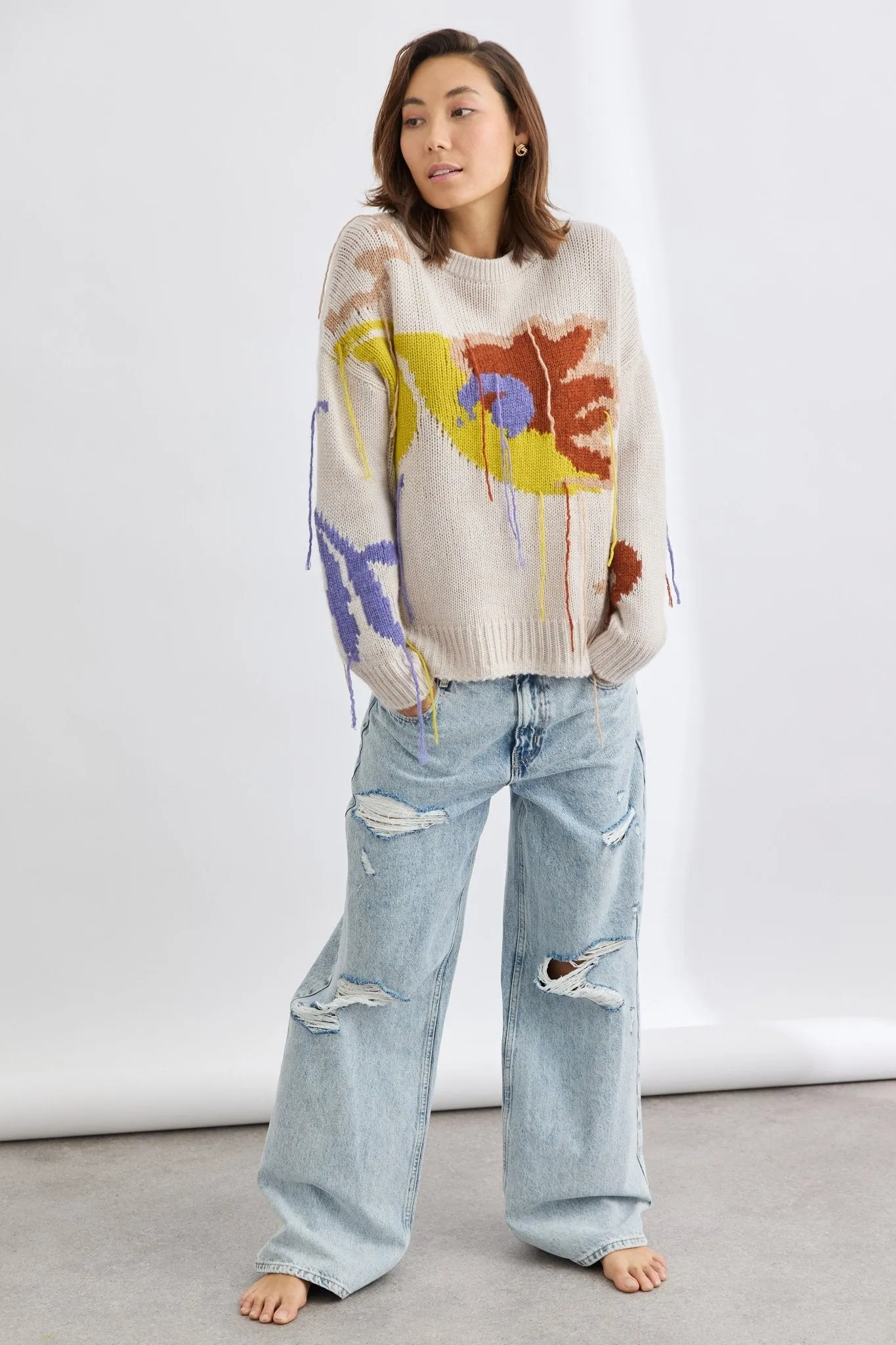 Sabine Jacquard Atrisan Spun Crew | Alabaster/Multi