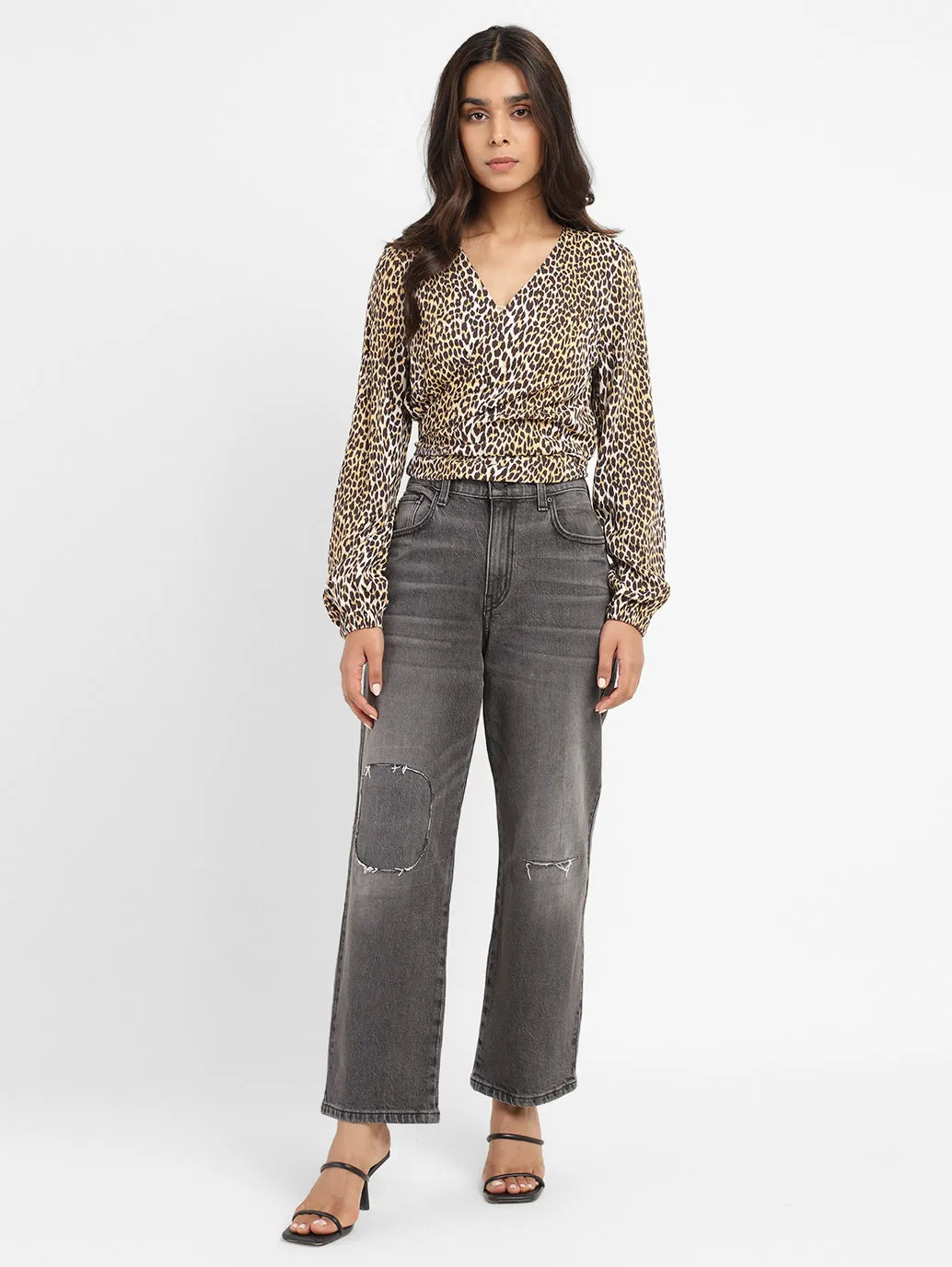 Women's Animal Print V Neck Top