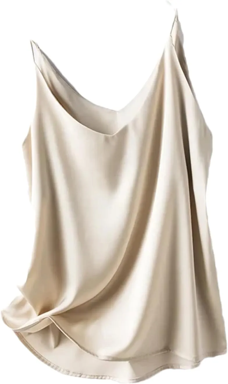Women's Silk Satin Tank Tops Summer Slim Sleeveless V-Neck Spaghetti Strap Camisole
