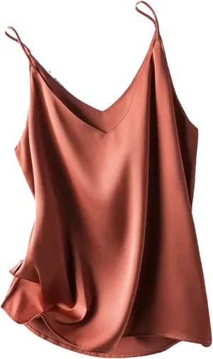 Women's Silky Camisole One-Shoulder Camisole V Neck Spaghetti Strap Blouses