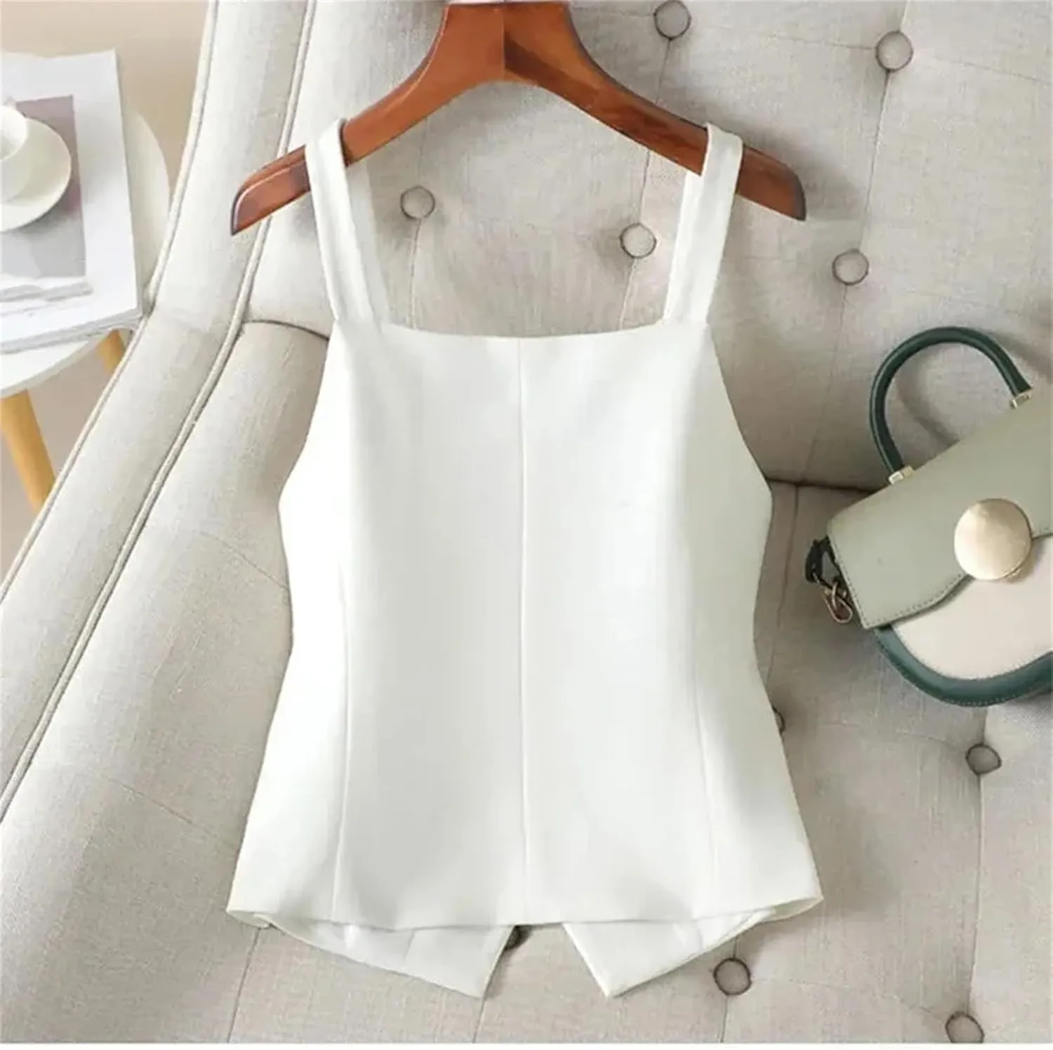 Women's Slim Camisole V-Neck Spaghetti Strap Backless Sleeveless Buttons Vests Tops