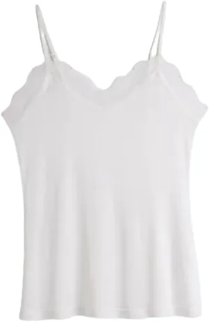 Women's Solid Color Spaghetti Strap Camisoles Mulberry-Silk Tank Tops Lace Spliced V-Neck Cami Vests