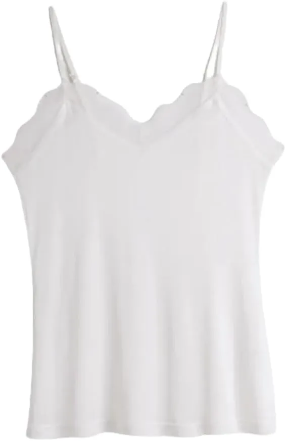 Women's Solid Color Spaghetti Strap Camisoles Mulberry-Silk Tank Tops Lace Spliced V-Neck Cami Vests