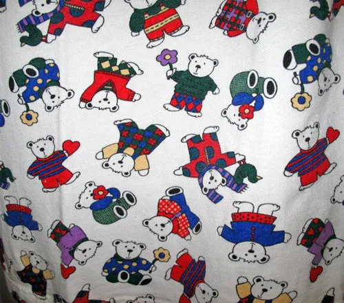 Womens White Multicolor Bear Bears Print V-Neck T-Shirt Dress Tee Short Sleeve Sleepwear L